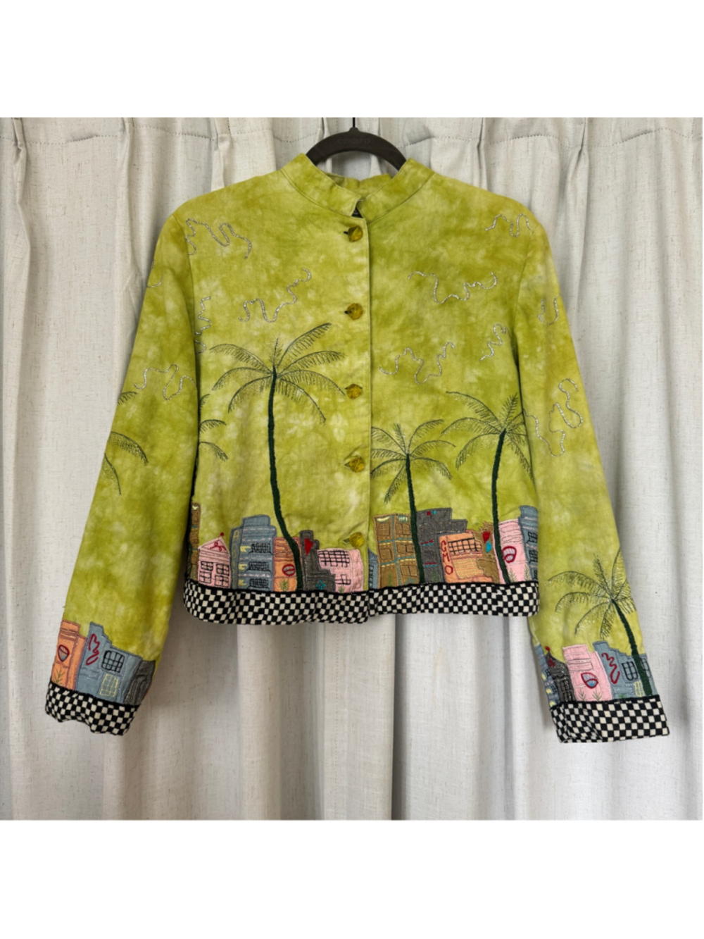 Anage Vintage Embroidered Palm Tree Cityscape Jacket • Size: XS